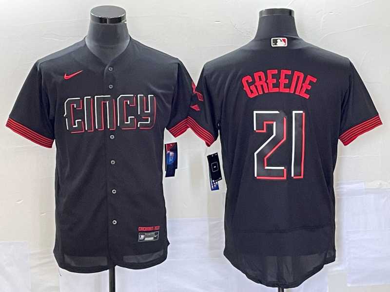 Men%27s Cincinnati Reds #21 Hunter Greene Black 2023 City Connect Flex Base Stitched Jerseys